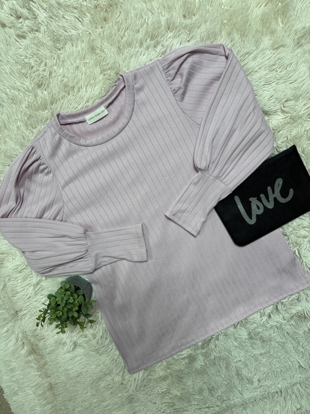 Lovely Melody Ribbed Knit Puff Sleeve Top 💗 Pale Lilac